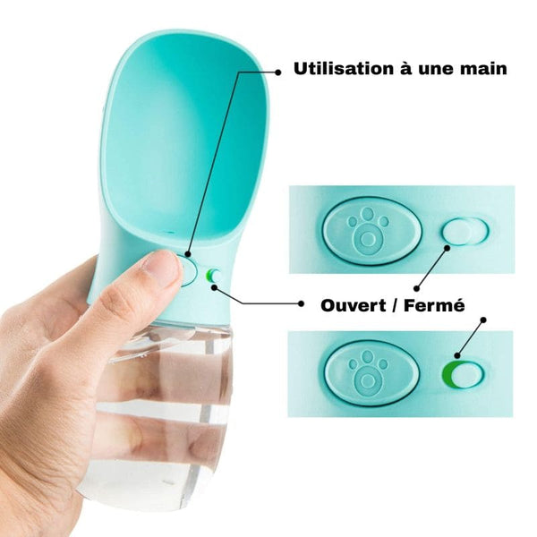 Utilisation à une main de la Gourde pour Chien – ouverture et fermeture faciles