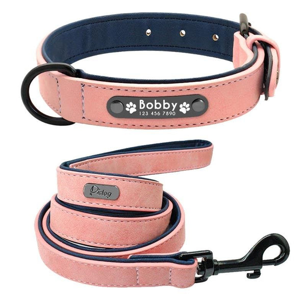 Collier pour Chien Personnalisé rose pâle avec laisse assortie