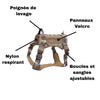 Schéma du Harnais Tactique Anti-Traction avec nylon respirant et boucles réglables.