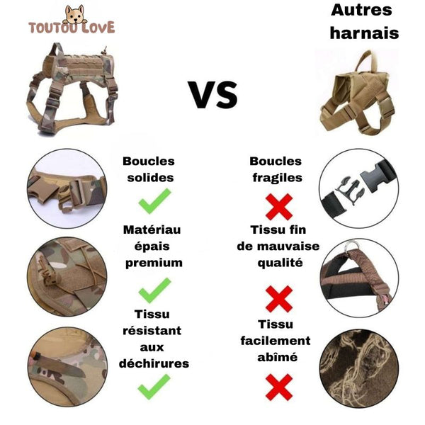 Comparaison entre Harnais Tactique Anti-Traction Toutou Love et un harnais classique.