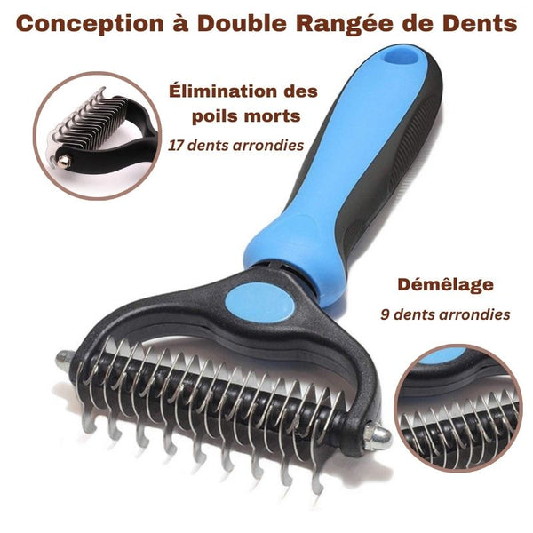 Brosse de démêlage pour Chien avec double rangée de dents pour éliminer les poils morts