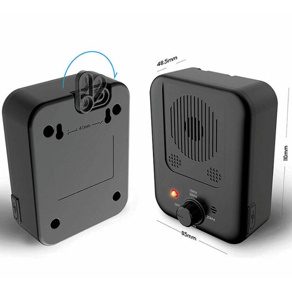 Dispositif anti-aboiement vu de face et de dos avec dimensions détaillées