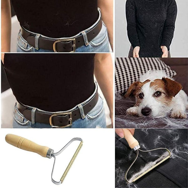 Brosse Anti Poils - Mozaïque d'images sur la brosse en action sur canapé et vêtements