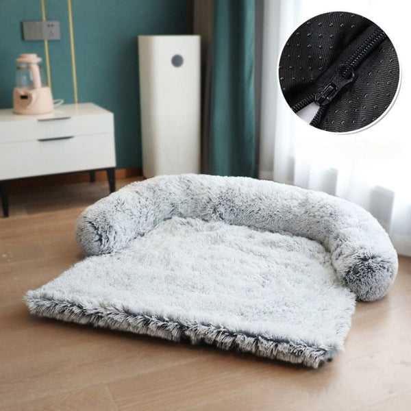 Coussin Chien Déhoussable pour Canapé gris clair avec tissu antidérapant.