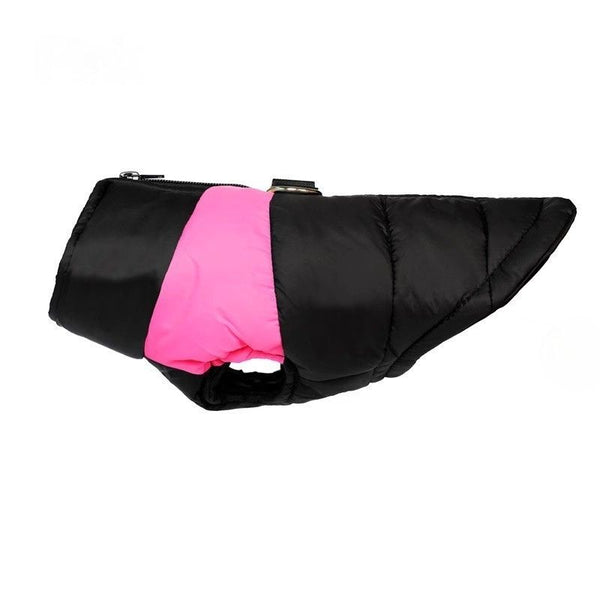 Manteau Imperméable pour Chien noir et rose fuchsia étalé