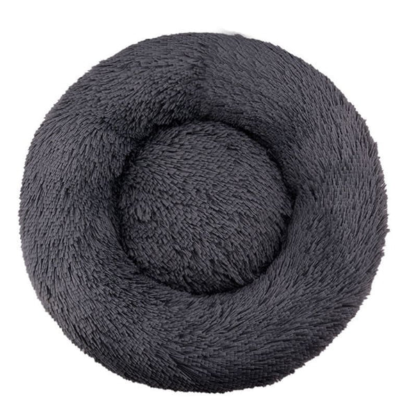 Panier Donut moelleux pour chien couleur gris foncé.