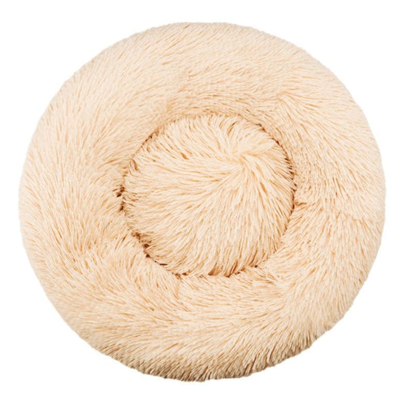 Panier Donut moelleux pour chien couleur beige clair.