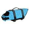 Gilet de sauvetage pour chien bleu clair avec motifs ludiques.