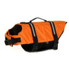 Gilet de sauvetage pour chien orange avec bandes réfléchissantes.