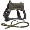 Harnais Tactique Anti-Traction vert armée avec laisse assortie