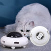 Chat blanc guettant un jouet automatique pour chat avec vue sur l’ouverture à plumes - Toutou Love