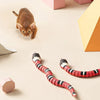 Chat sur le point d’attaquer deux jouets serpents pour chat posés au sol - Toutou Love