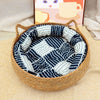 Panier osier pour chat avec coussin noir à motifs blancs style japonais - Toutou Love