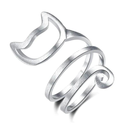 Bague chat minimaliste en argent vue de près - Toutou Love
