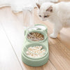 Chat blanc devant une gamelle pour chat surélevée verte – 3 compartiments remplis - Toutou Love