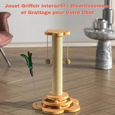 Tour griffoir en sisal avec texte : jouet interactif pour chat avec grattage et jeu - Toutou Love