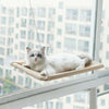 Hamac de Fenêtre Pour Chat en beige avec un chat blanc allongé face à la vitre - Toutou Love
