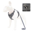 Harnais Anti-Traction petits chiens gris réfléchissant avec laisse sur mannequin blanc - Toutou Love