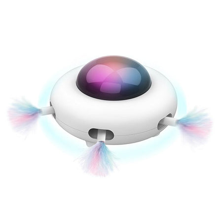 Jouet automatique pour chat blanc avec dôme lumineux et plumes multicolores - Toutou Love