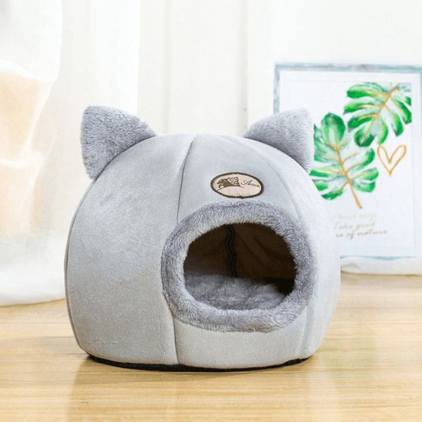 Petit modèle de Niche Chat Intérieur Igloo Chat avec oreilles en tissu peluche - Toutou Love